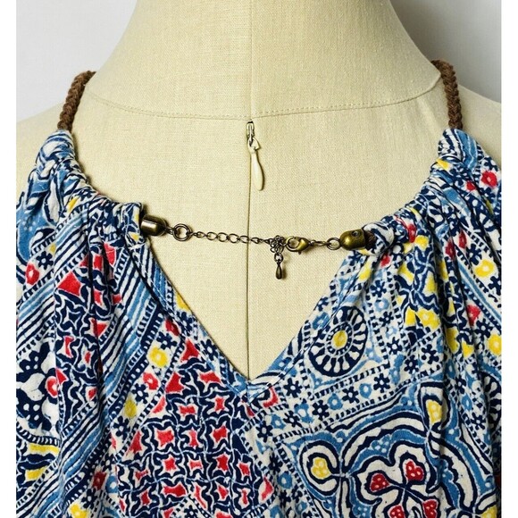 Chaps Denim Sleeveless Top XL Woven Strap Chain Closure Paisley Smocked Boho - Picture 3 of 4